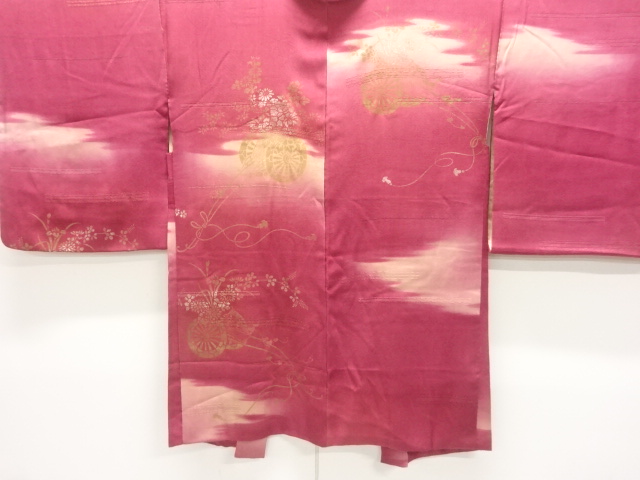 JAPANESE KIMONO / ANTIQUE HAORI / SILK / MON KINSHA / FLOWER CART